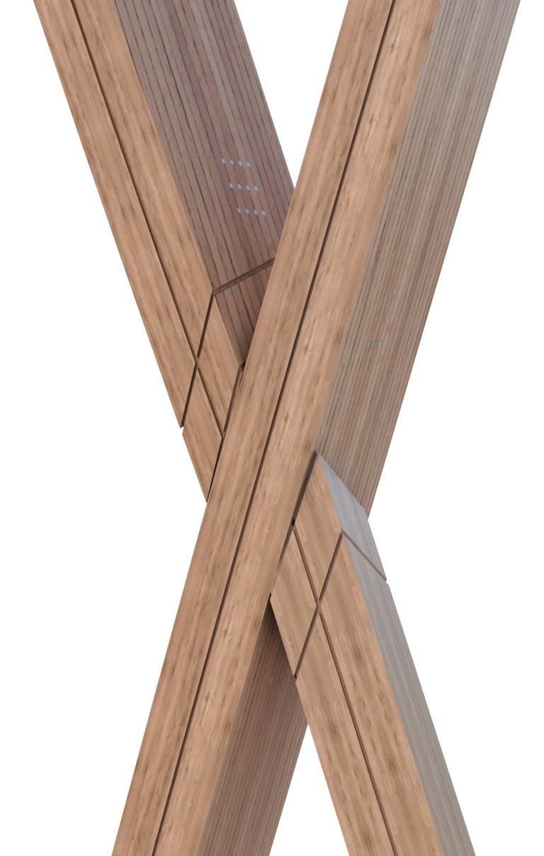 The assembled joint between crossing timber members