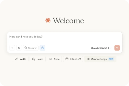 Claude interface with a central chat input