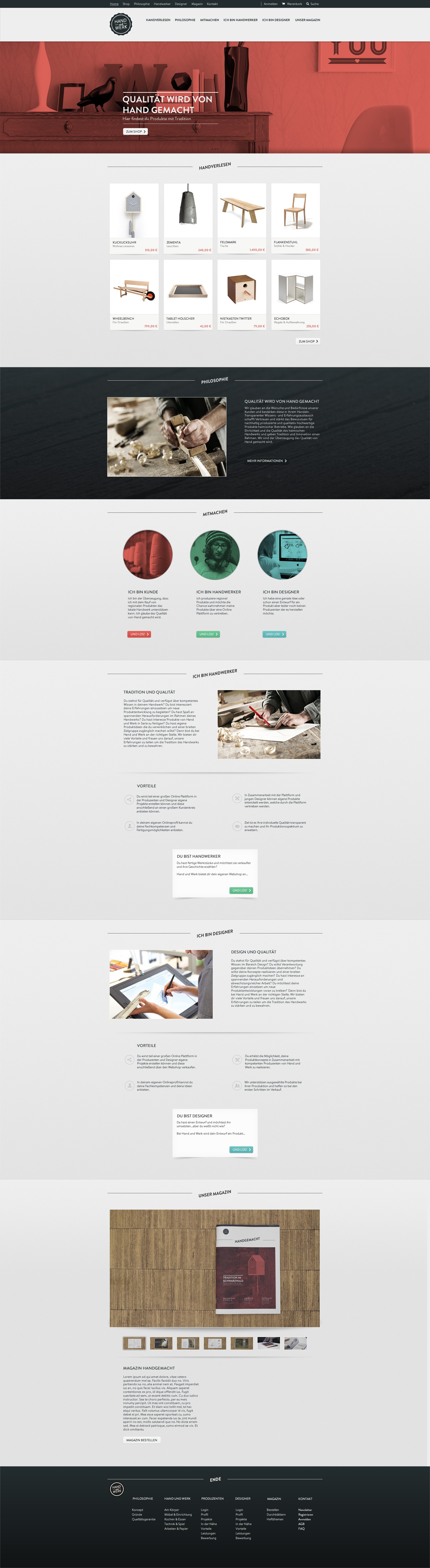 2013 Hand und Werk website and shop concept